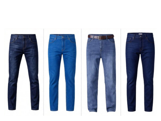Pack of 4 Men’s Straight Fit Denim Jeans – Export Quality Jeans - Charcoal Black, Medium Blue, Dark Blue, Dark Indigo Blue