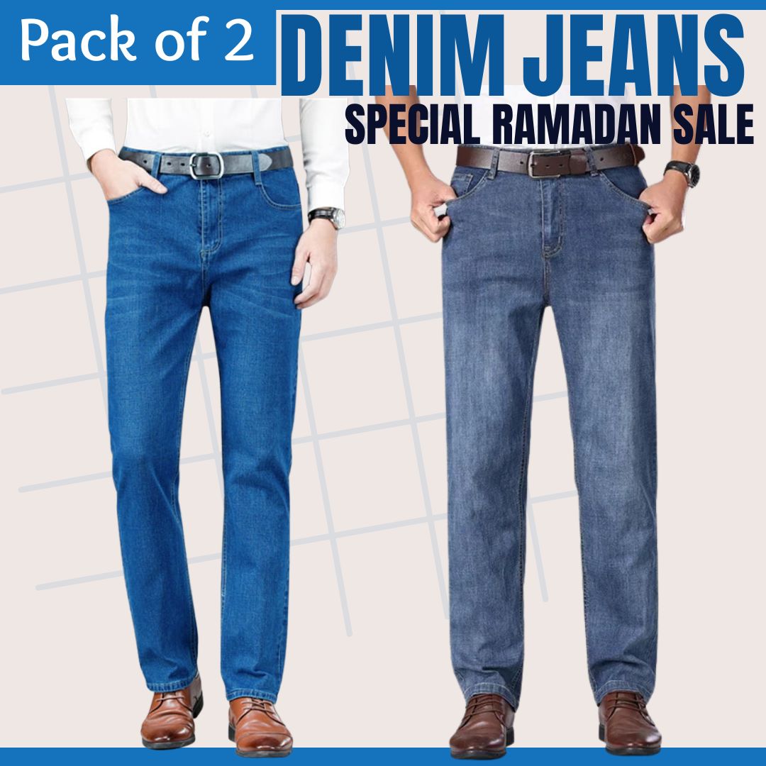 Pack of 2 Men’s Straight Fit Denim Jeans – Export Quality Classic Blue & Charcoal Jeans for Men